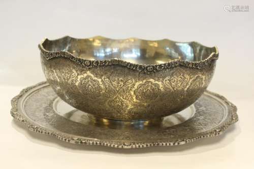 Persian Silver Bowl and Tray