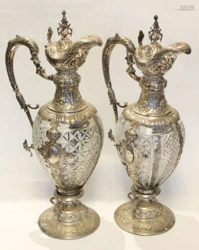 Pair of Silver And Cut Crystal 19th.C Decanters
