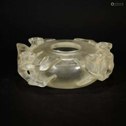 18th Century CRYSTAL CARVING BASIN WITH PLUM