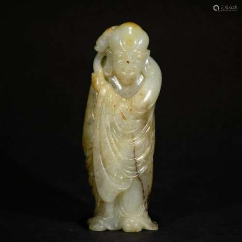 18th Century WHITE JADE CARVING OF LUOHAN