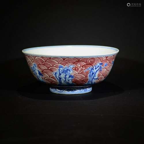 A BLUE AND WHITE COPPER RED BOWL