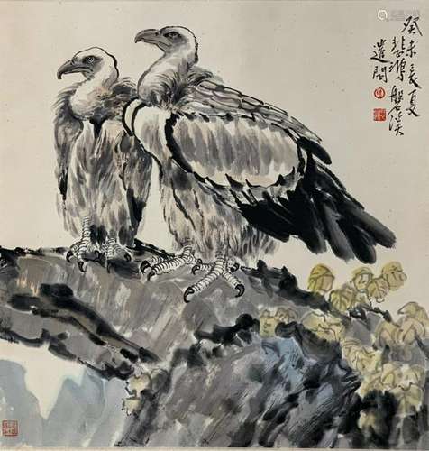 Chinese Ink Color Painting w  Seals