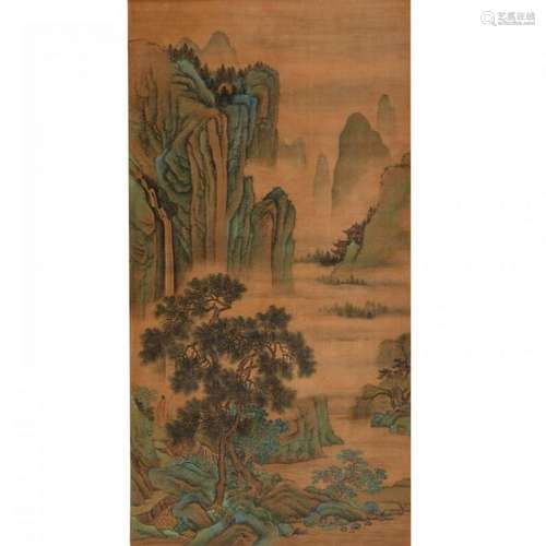 Chinese Ink Color Landscape Scroll Painting