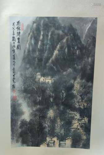 Chinese Ink Landscape Painting w Calligraphy