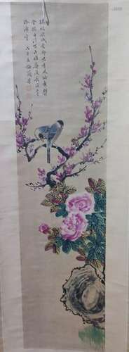 Chinese Ink Color Birds&TreePainting w Calligraphy