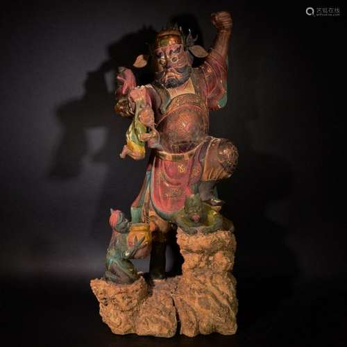 A CARVED WOOD FIGURE OF ZHONG KUI