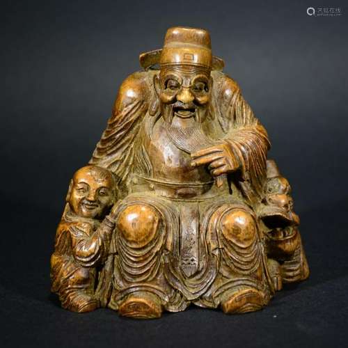 CHINESE Bamboo CARVED Fortune God