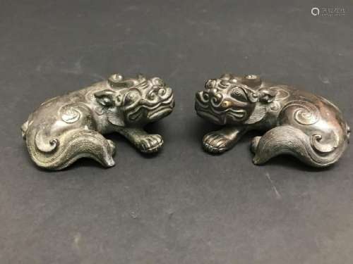 Qing, Pair of Chinese Bronze Pixiu Paperweight