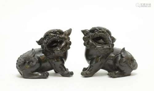 Republic Pair of Chinese Bronze Lions Paperweight