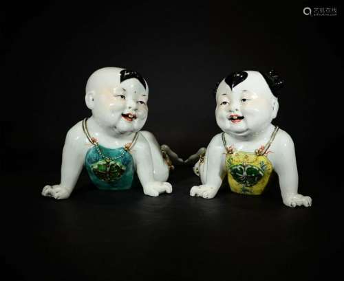 PAIR OF FAMILLE ROSE PORCELAIN Boy and Girl
