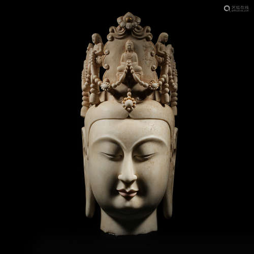 ANCIENT CHINESE CARVED WHITE STONE BUDDHA HEAD