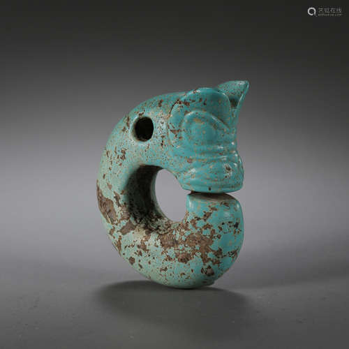 ANCIENT CHINESE TURQUOISE HONGSHAN PIG DRAGON