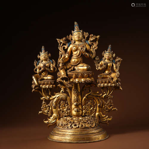 CHINESE TIBETAN GILT BRONZE BUDDHA STATUE