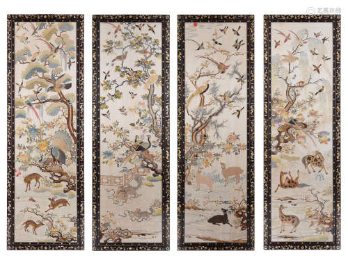 FOUR ANCIENT CHINESE EMBROIDERY HANGING SCREENS