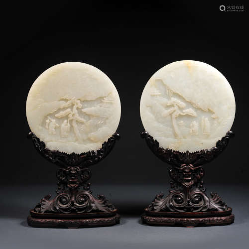 A PAIR OF ANCIENT CHINESE HETIAN JADE SCREENS PLAQUE