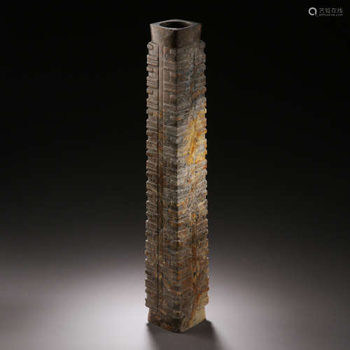 ANCIENT CHINESE HETIAN JADE SQUARE TUBE FOR SACRIFICE