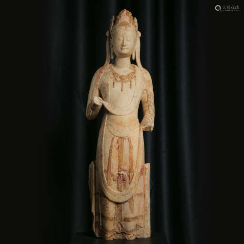 ANCIENT CHINESE CARVED STONE AVALOKITESVARA