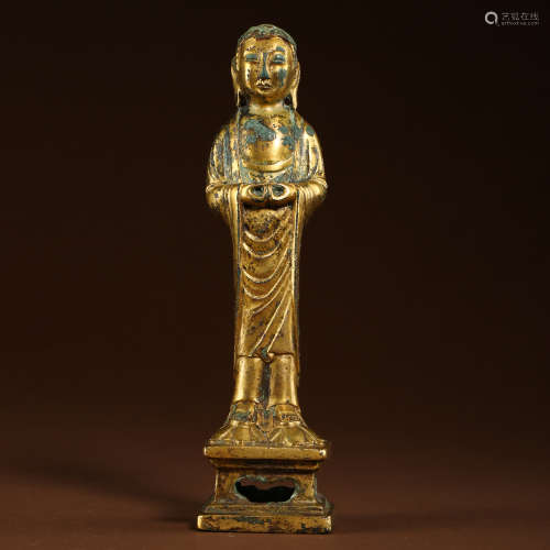 ANCIENT CHINESE GILT BRONZE BUDDHA STATUE