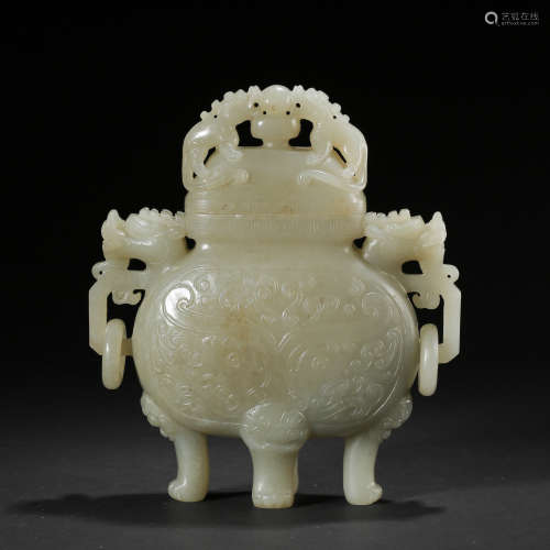 ANCIENT CHINESE HETIAN JADE DOUBLE EAR CENSER