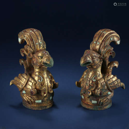 A PAIR OF CHINESE GILT BRONZE ORNAMENTS