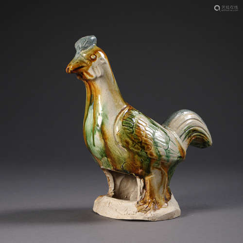 ANCIENT CHINESE TRI-COLORED POTTERY CHICKEN