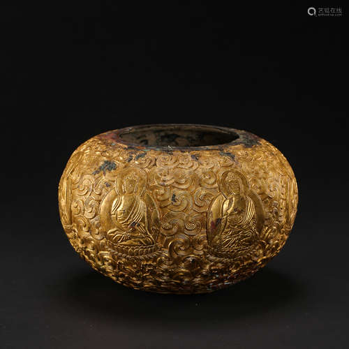 ANCIENT CHINESE GILT BRONZE POT