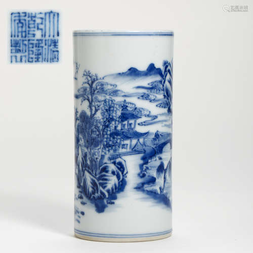 ANCIENT CHINESE BLUE AND WHITE PEN CONTAINER