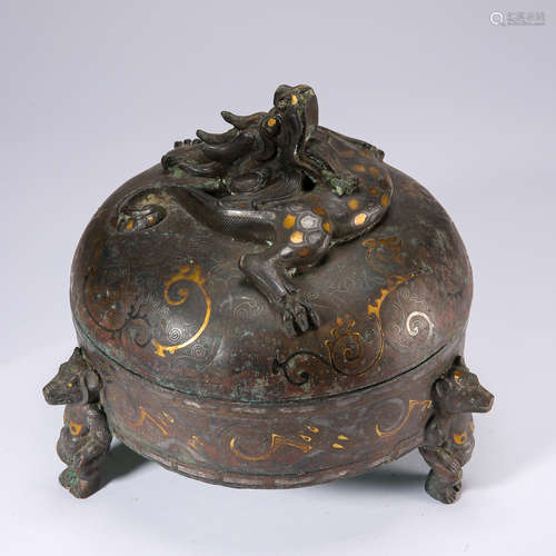 ANCIENT CHINESE CENSER INLAID WITH GOLD