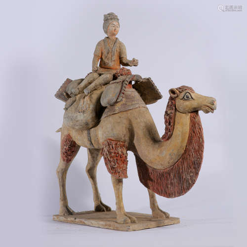 ANCIENT CHINESE POTTERY WITH HU PEOPLE RIDING A CAMEL