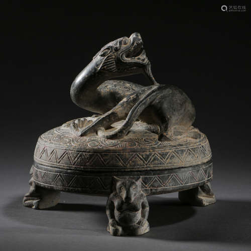 ANCIENT CHINESE CARVED STONE DRAGON INCENSE BURNER