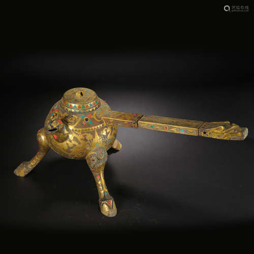 ANCIENT CHINESE GILT BROZEN TRIPOD CENSER