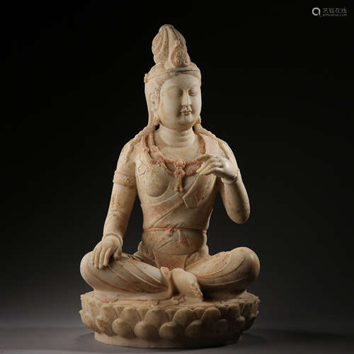 ANCIENT CHINESE CARVED STONE BUDDHA SITTING STATUE