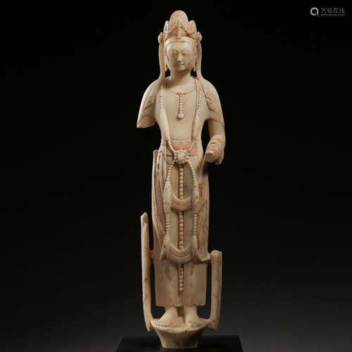 ANCIENT CHINESE CARVED STONE AVALOKITESVARA STANDING STATUE