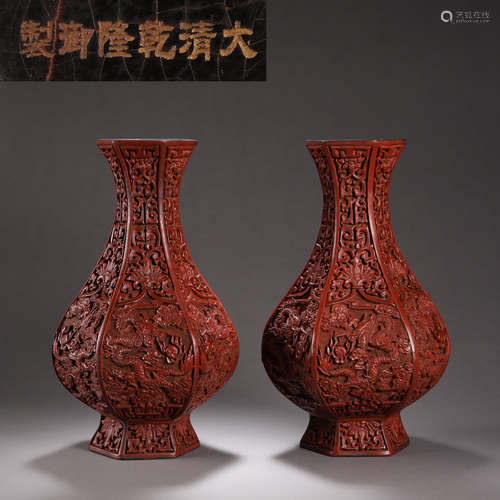 A PAIR OF ANCIENT CHINESE LACQUER VASES