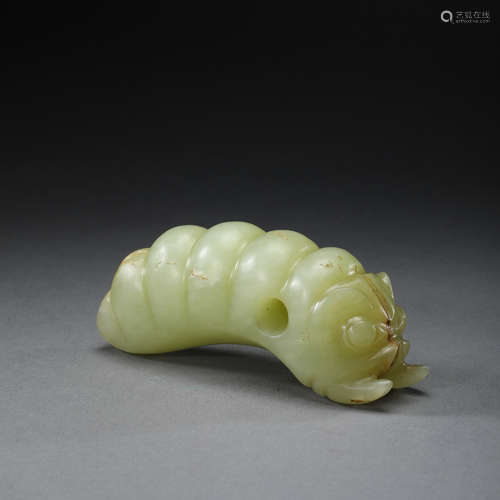 ANCIENT CHINESE CARVED HONGSHAN JADE SILKWORM