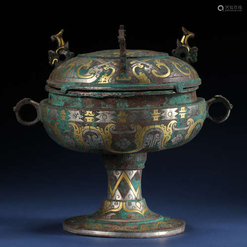 ANCIENT CHINESE BRONZE INLAID WITH GOLD