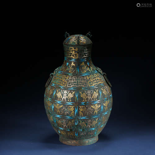 ANCIENT CHINESE BRONZE INLAID WITH GOLD