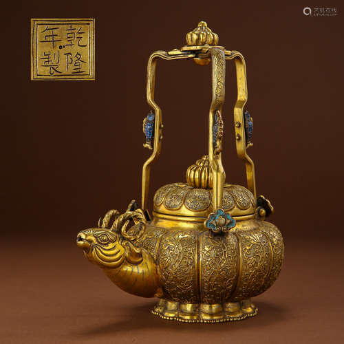 ANCIENT CHINESE GILT BRONZE POT