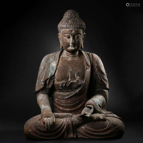 ANCIENT CHINESE CARVED WOODEN BUDDHA STATUE