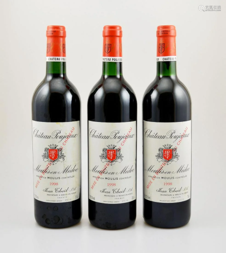3 bottles of 1998 Chateau Poujeaux,