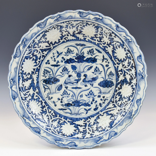 YUAN BLUE & WHITE DUCK POND PLATE