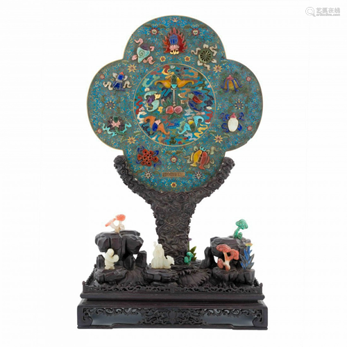 SEMI PRECIOUS STONE INLAID CLOISONNE TABLE S…