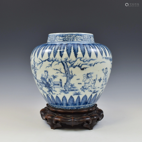 MING BLUE & WHITE FIGURATIVE JAR