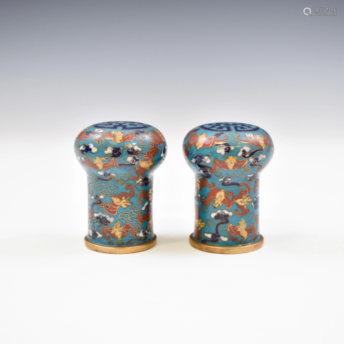 PAIR GILT BRONZE CLOISONNE SCROLL HEAD