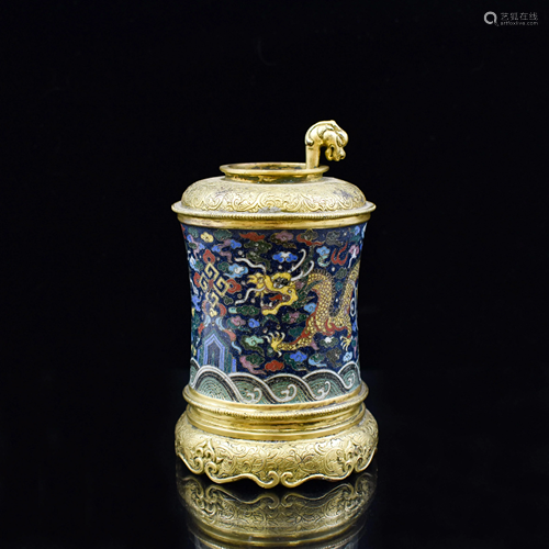 GILT BRONZE & CLOISONNE COVERED JAR, …