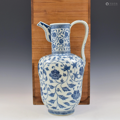 YONGLE BLUE & WHITE WRAPPED FLORAL WINE POT …