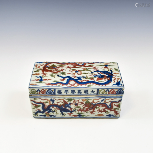 MING WANLI WUCAI DRAGON PORCELAIN LIDDED…