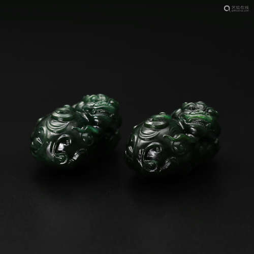Pair Spinach Green Jade Paper Weights
