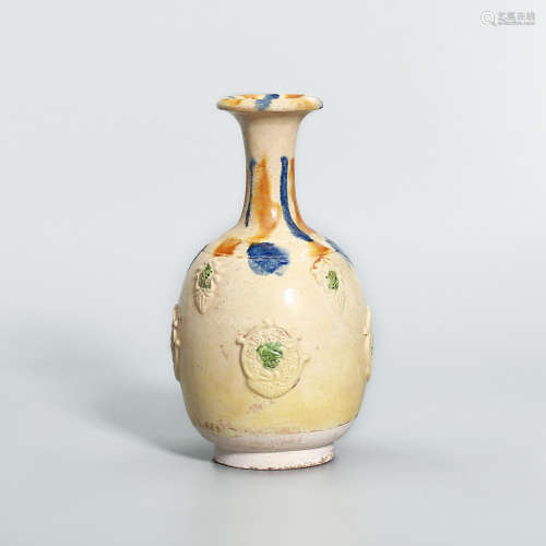 Gong Xian Kiln Long Neck Bottle in Tri-Color