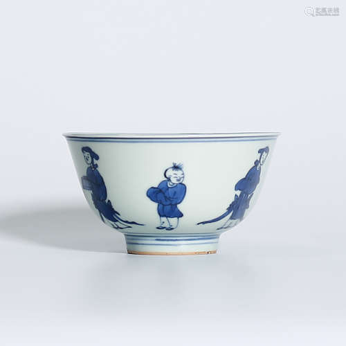 Blue and White Figure Bowl in Ming Style  (Made in Wan Li Period)